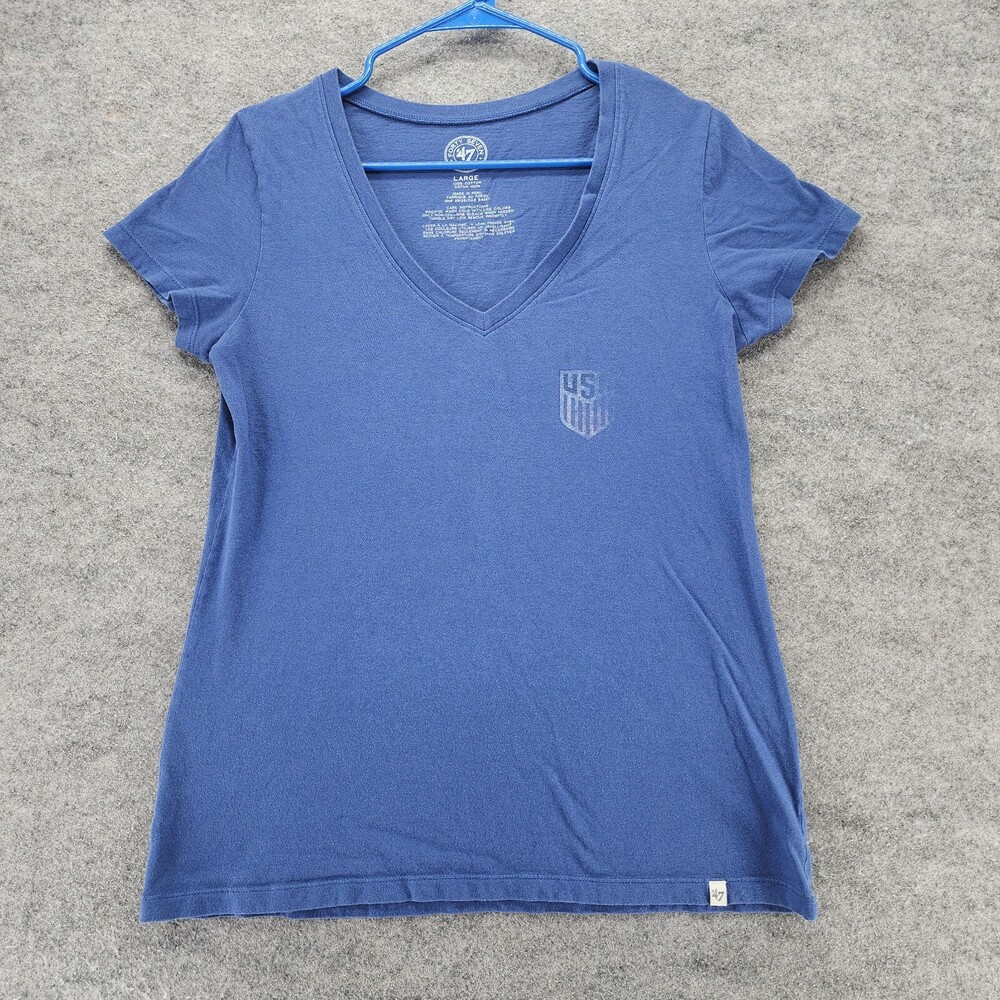 USMNT Soccer Shirt Womens Large '47 Short Sleeve Blue V Neck